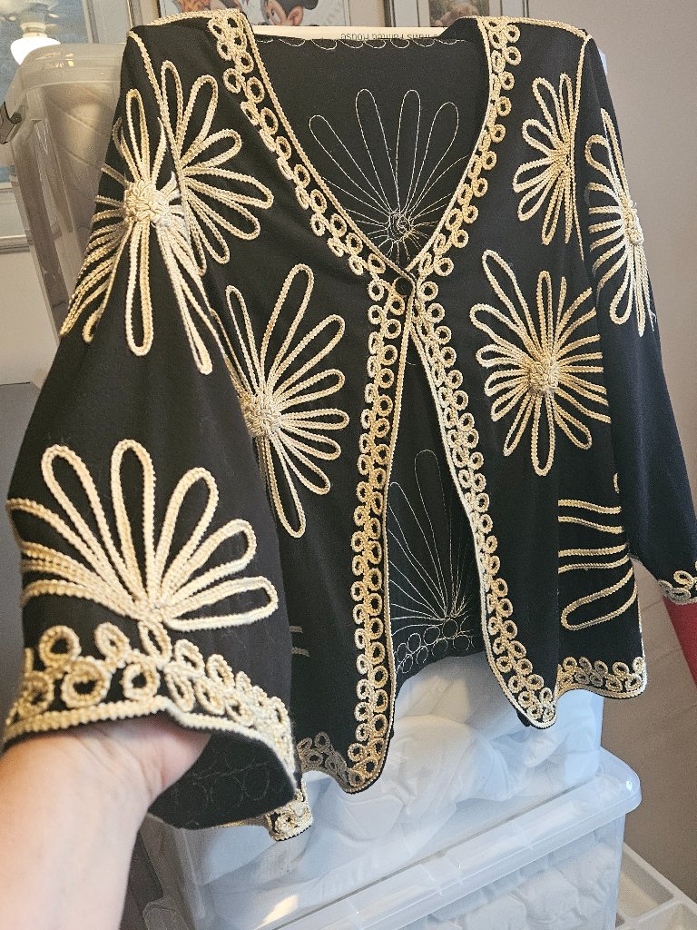 Lauren Michelle 2x Vintage Black And Gold Rope Embroidered Cardigan
